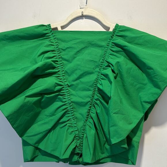🍁 NWOT Zara Blogger Favorite Butterfly Style Top Blouse Eye Hook Closure Green - Picture 8 of 14